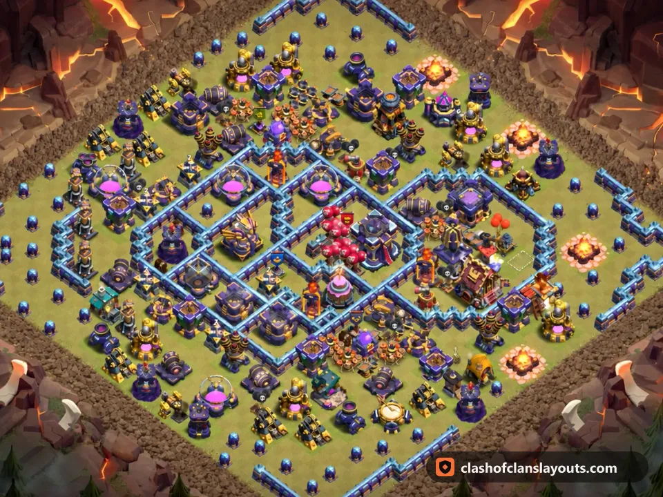 TH15 War Base Layout 145: Clash of Clans Town Hall 15 war base layout, full base picture