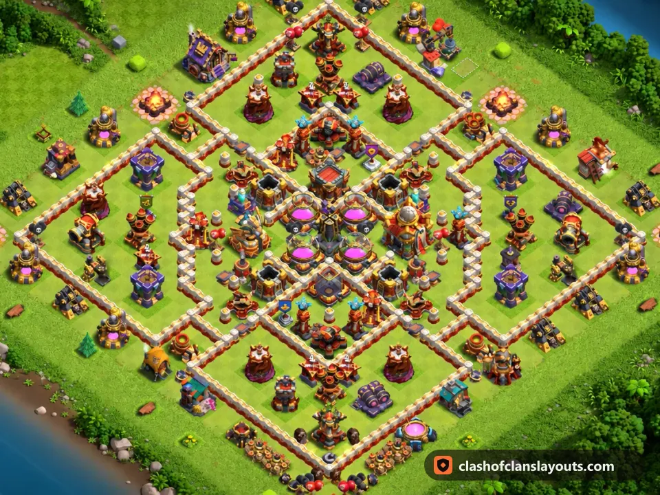 TH16 Farm Base Layout 25: Clash of Clans Town Hall 16 farm base layout, full base picture