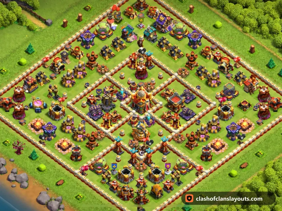 TH16 Farm Base Layout 28: Clash of Clans Town Hall 16 farm base layout, full base picture
