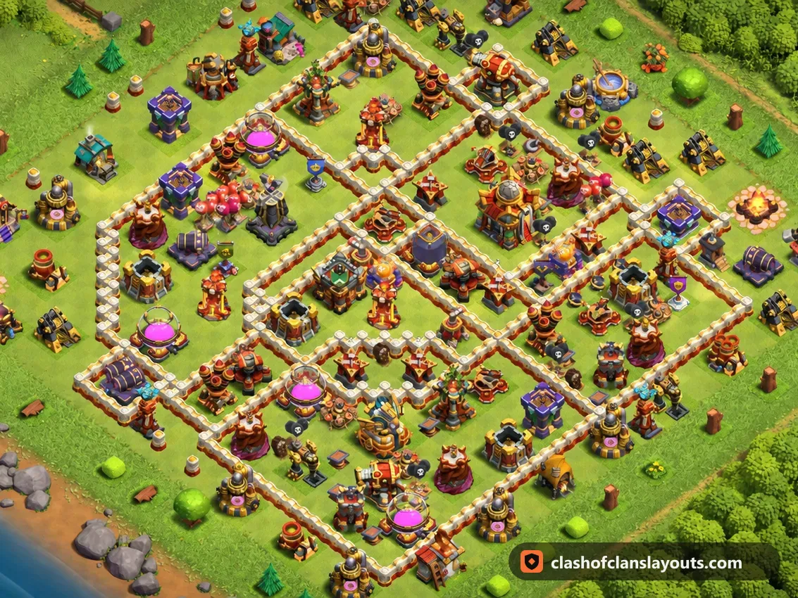 TH16 Farm Base Layout 32: Clash of Clans Town Hall 16 farm base layout, full base picture