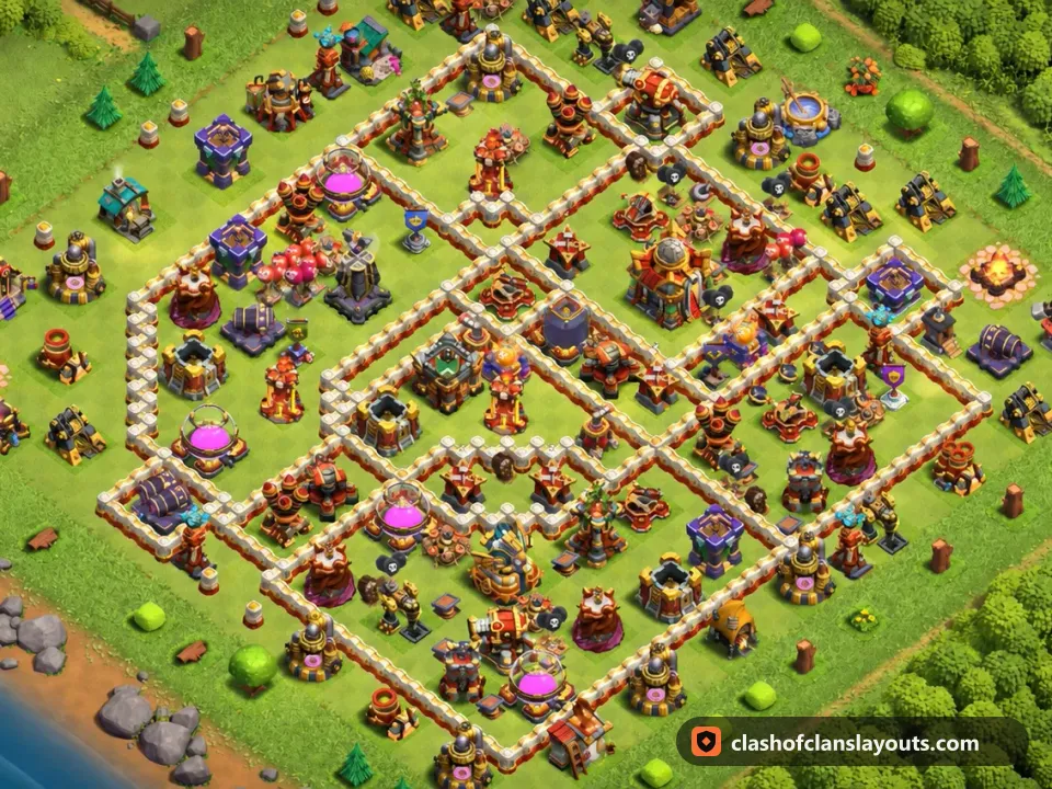 TH16 Farm Base Layout 32: Clash of Clans Town Hall 16 farm base layout, full base picture