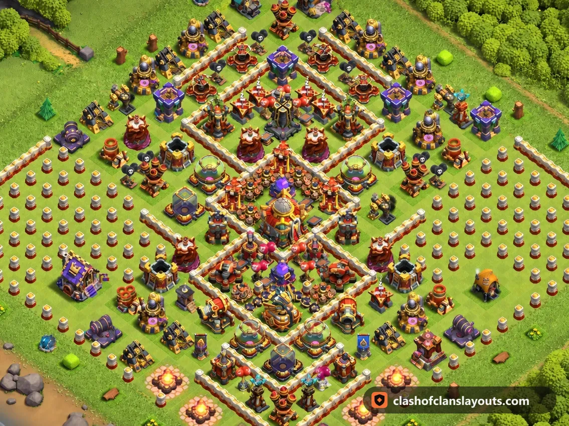 TH16 Funny Base Layout 6: Clash of Clans Town Hall 16 fun base layout, full base picture