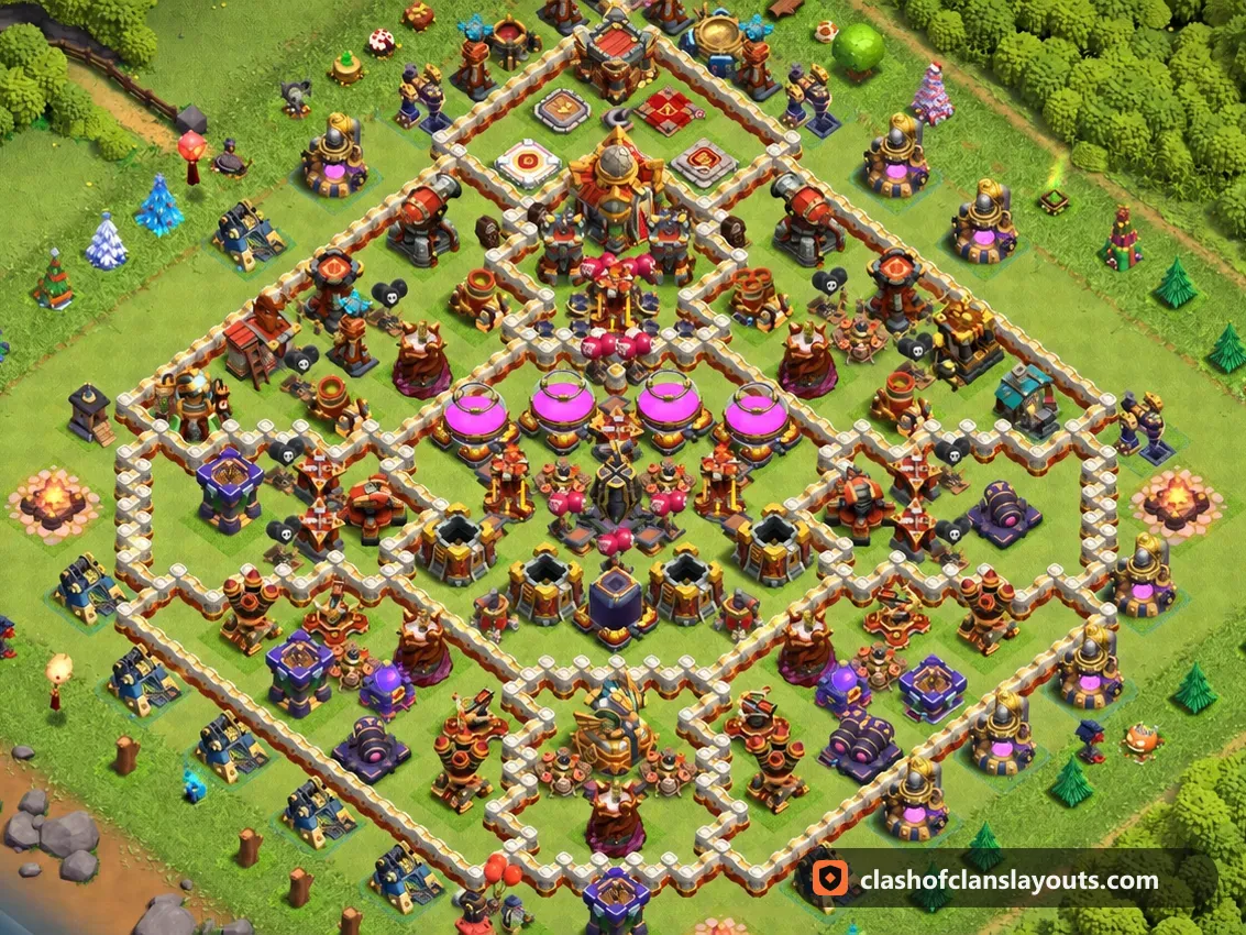Base Híbrida TH16 5: layout de base híbrida de Clash of Clans para Centro de Vila 16, imagem completa da base