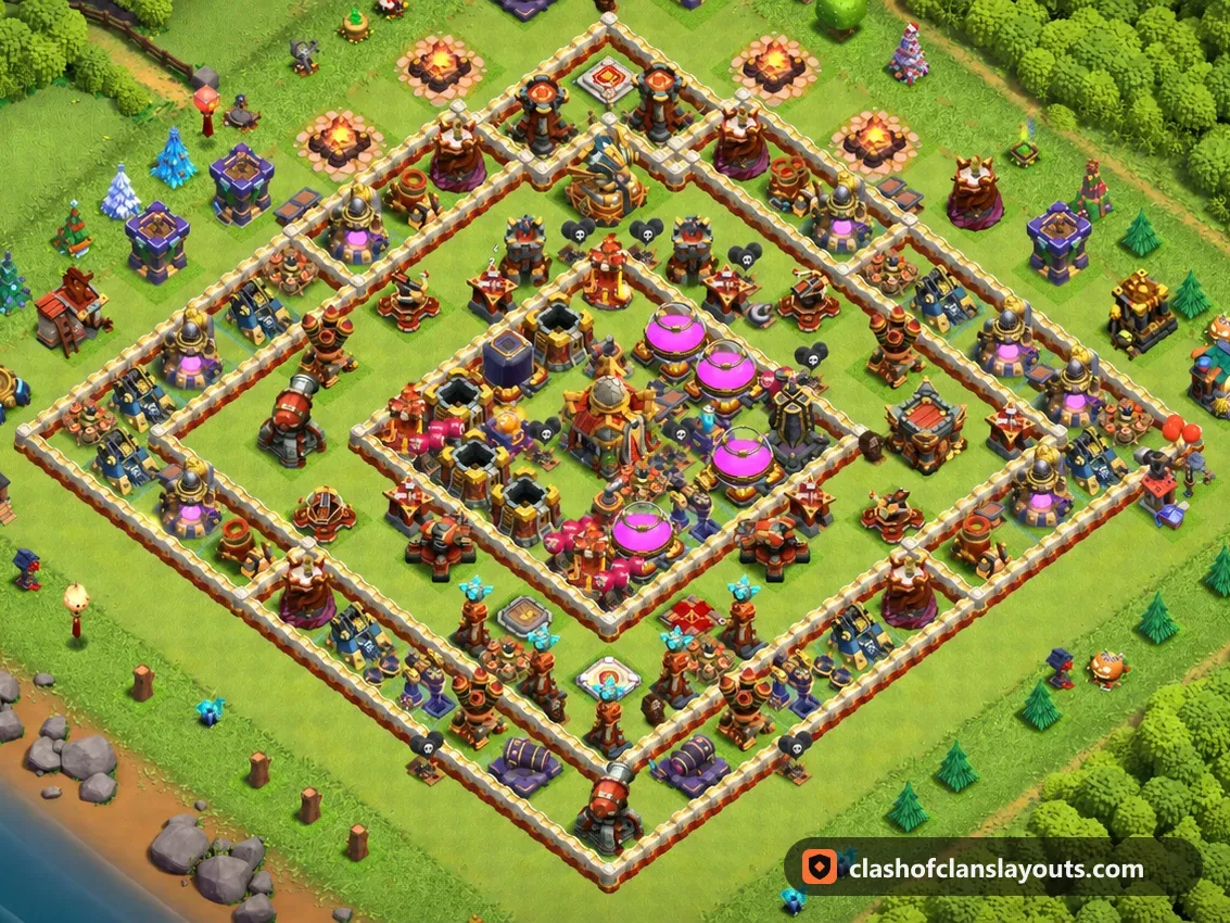Base Hybride TH16 6 : plan de base hybride HDV 16 Clash of Clans, image complète de la base