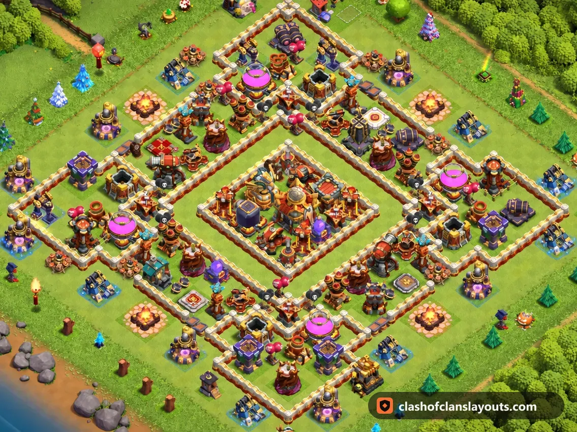 Base Hybrid TH16 7: layout base Hybrid Clash of Clans Town Hall 16, gambar base lengkap