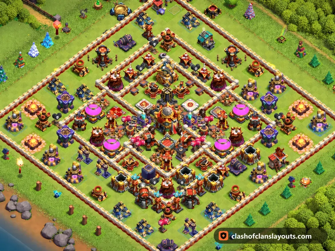 Base Hybride TH16 9 : plan de base hybride HDV 16 Clash of Clans, image complète de la base