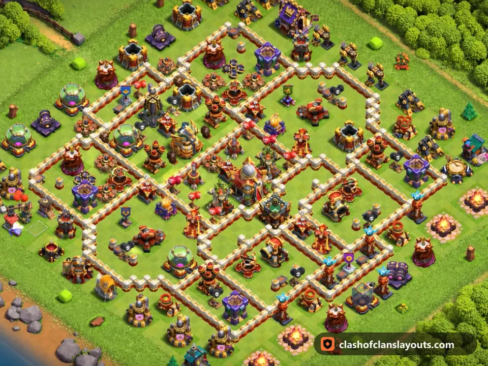 TH16 Trophy Base Layout 68: Clash of Clans Town Hall 16 trophy base layout, full base picture