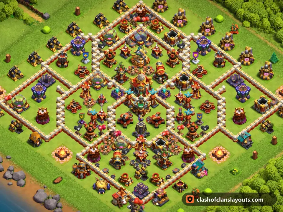TH16 Trophy Base Layout 71: Clash of Clans Town Hall 16 trophy base layout, full base picture