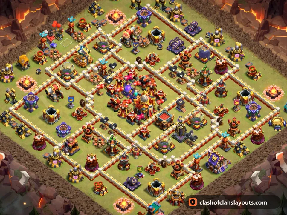 TH16 Trophy Base Layout 72: Clash of Clans Town Hall 16 trophy base layout, full base picture