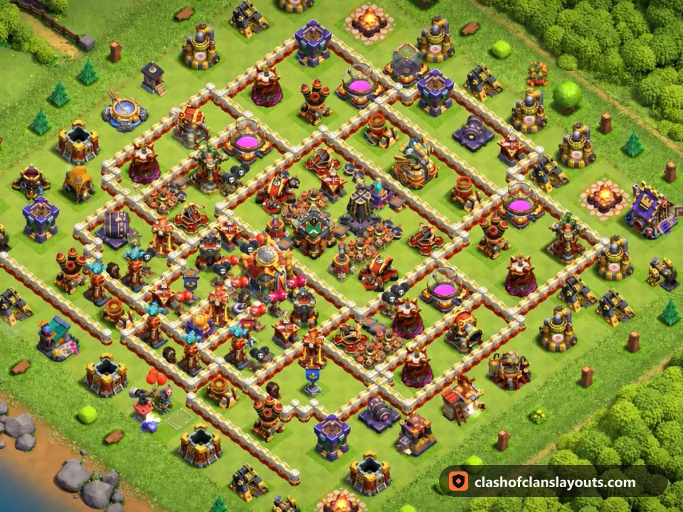 TH16 Trophy Base Layout 78: Clash of Clans Town Hall 16 trophy base layout, full base picture