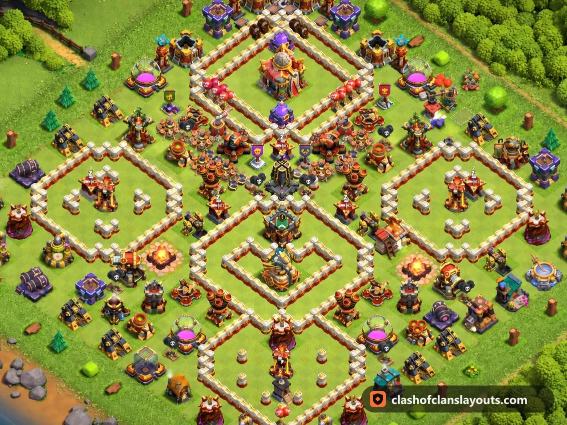 Base de Trophées TH16 79 : plan de base de trophées HDV 16 Clash of Clans, image complète de la base