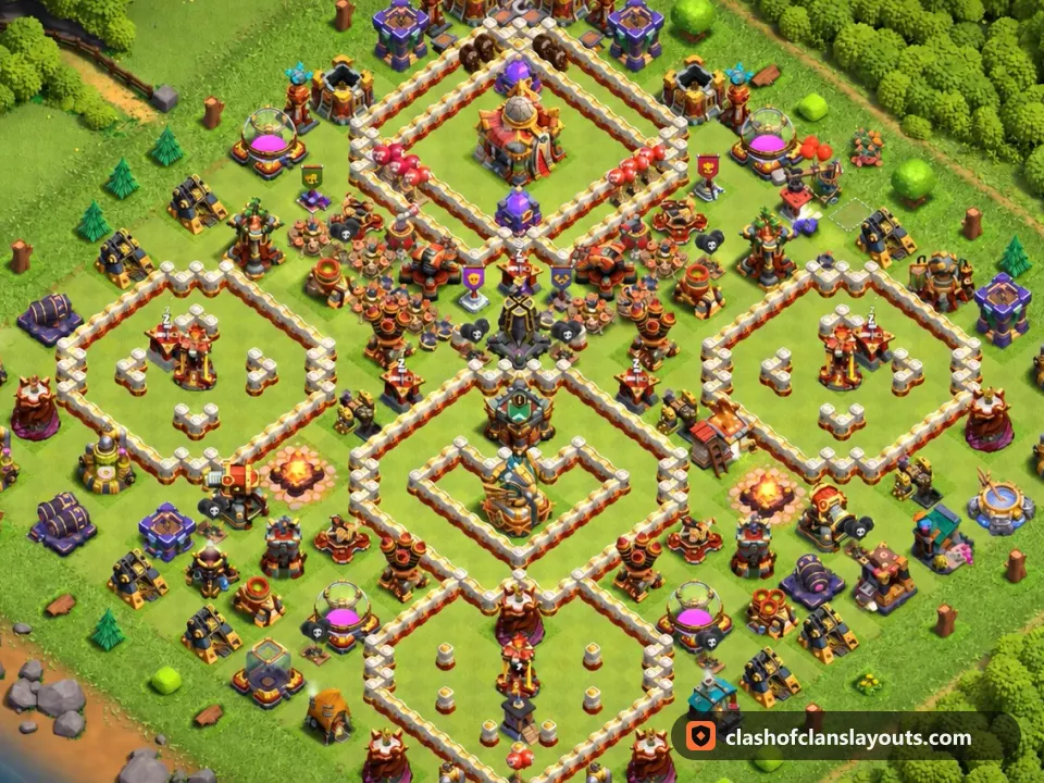 TH16 Trophy Base Layout 79: Clash of Clans Town Hall 16 trophy base layout, full base picture