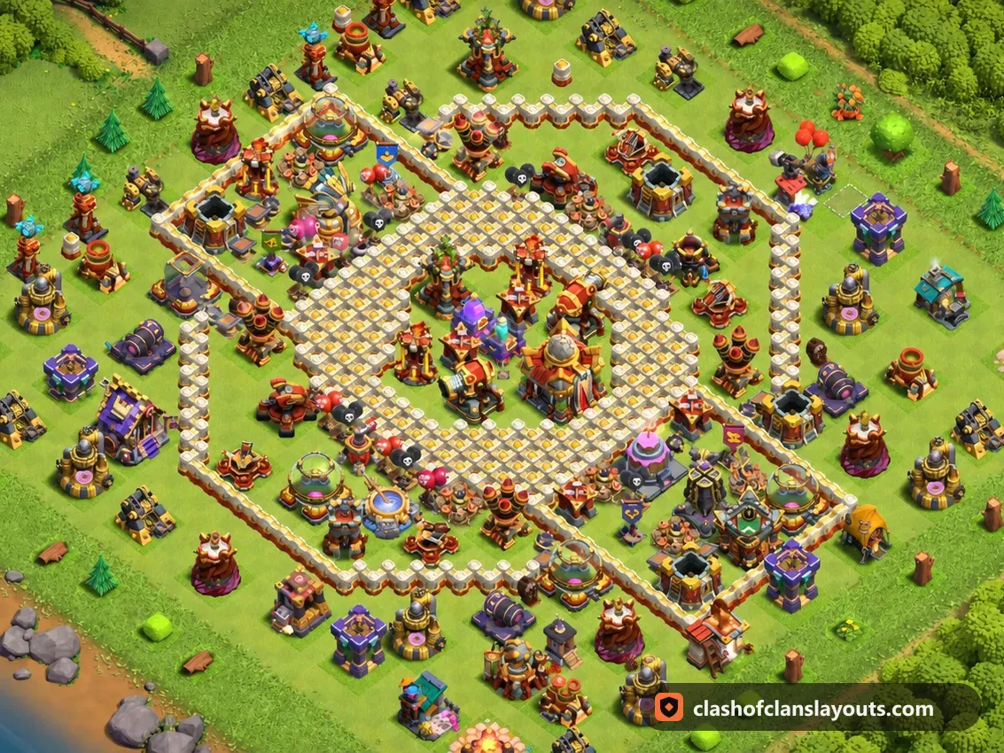 Base da Trofei TH16 81: layout base trofei per Municipio 16 di Clash of Clans, immagine completa della base