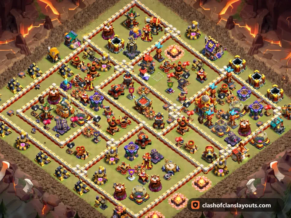 TH16 War Base Layout 125: Clash of Clans Town Hall 16 war base layout, full base picture