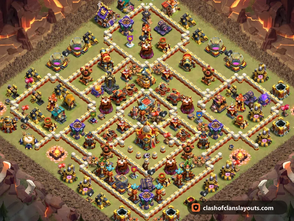 TH16 War Base Layout 126: Clash of Clans Town Hall 16 war base layout, full base picture