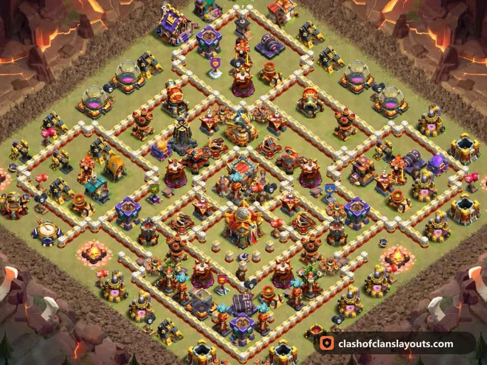 TH16 War Base Layout 126: Clash of Clans Town Hall 16 war base layout, full base picture