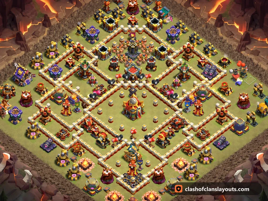 TH16 War Base Layout 127: Clash of Clans Town Hall 16 war base layout, full base picture