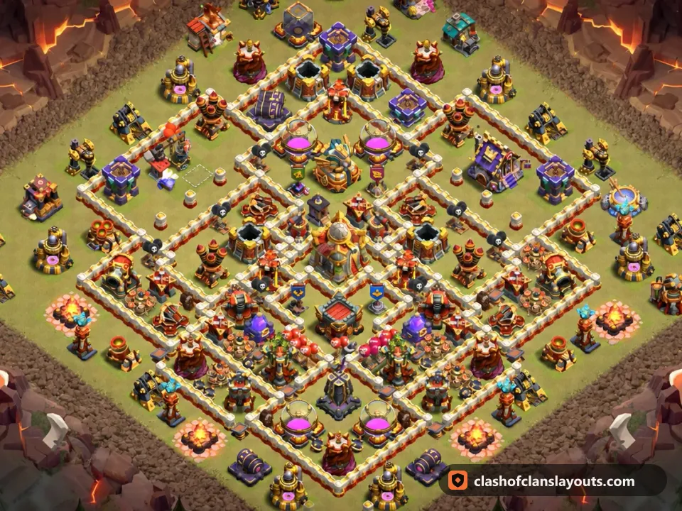 TH16 War Base Layout 128: Clash of Clans Town Hall 16 war base layout, full base picture