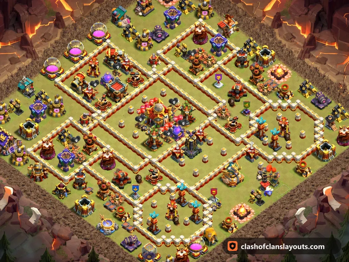 TH16 War Base Layout 133: Clash of Clans Town Hall 16 war base layout, full base picture