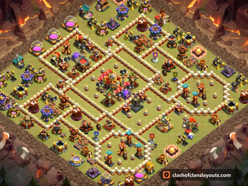 TH16 War Base Layout 133: Clash of Clans Town Hall 16 war base layout, full base picture