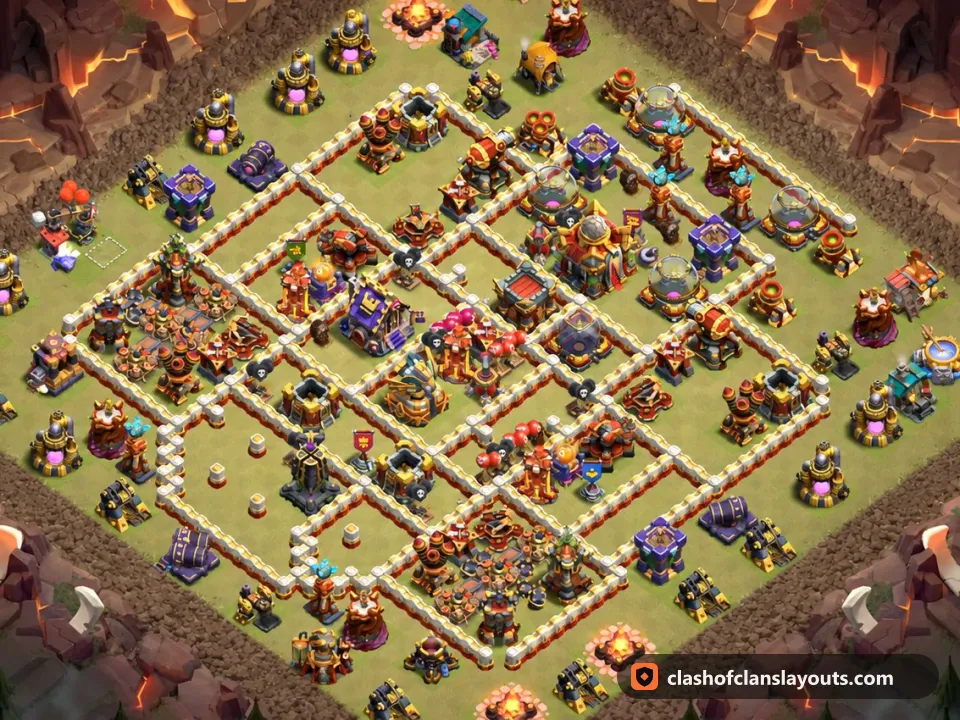 TH16 War Base Layout 134: Clash of Clans Town Hall 16 war base layout, full base picture