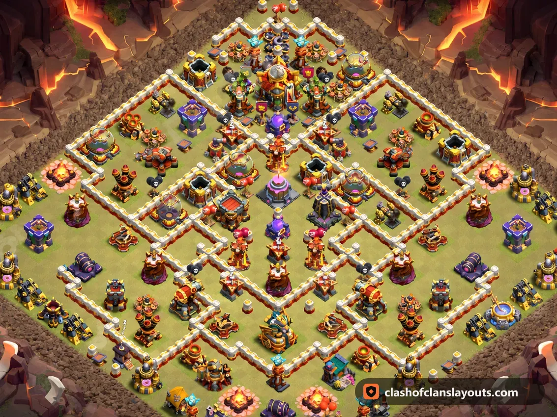 Base da Guerra TH16 135: layout base guerra per Municipio 16 di Clash of Clans, immagine completa della base
