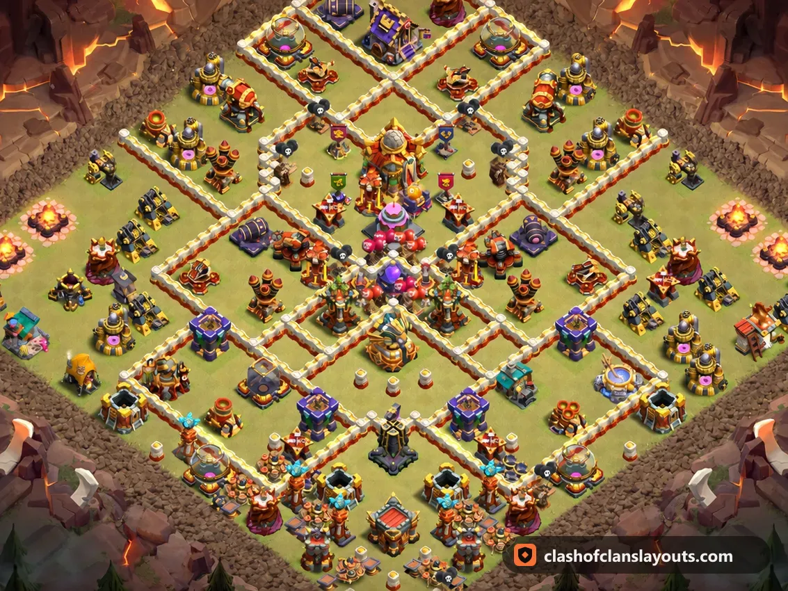 Base da Guerra TH16 136: layout base guerra per Municipio 16 di Clash of Clans, immagine completa della base