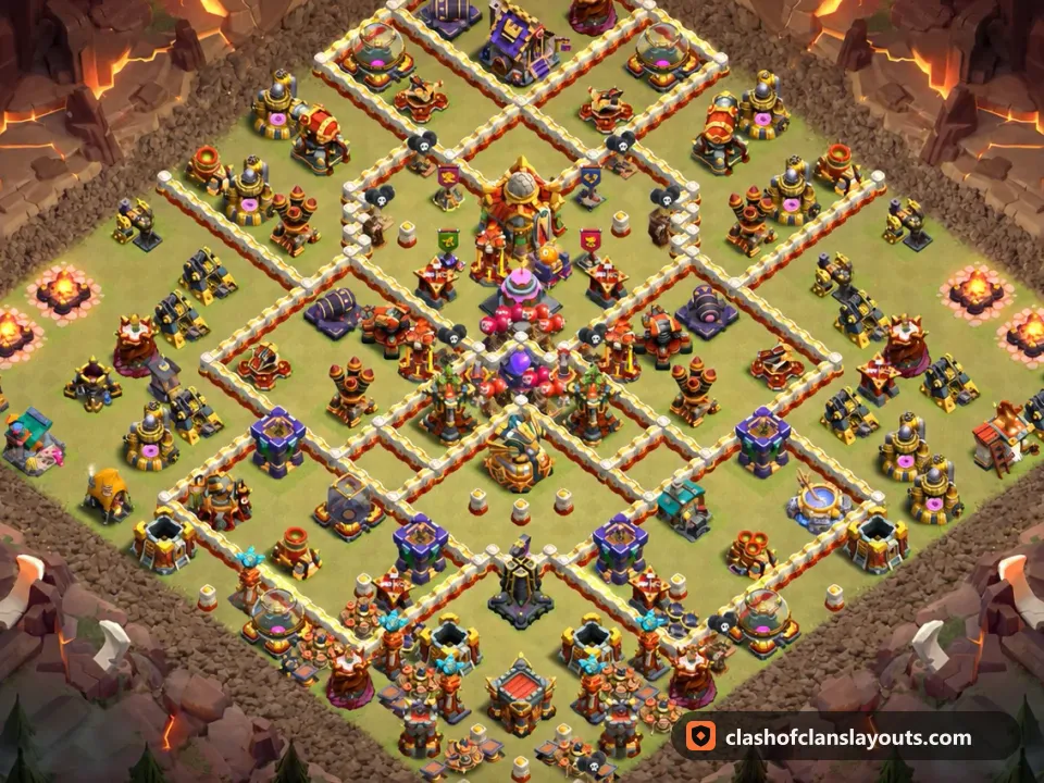 TH16 War Base Layout 136: Clash of Clans Town Hall 16 war base layout, full base picture