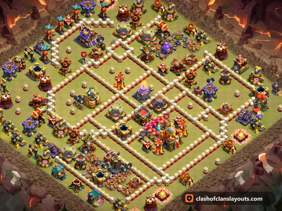 TH16 War Base Layout 137: Clash of Clans Town Hall 16 war base layout, full base picture