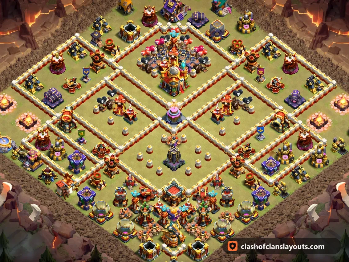 Base de Guerre TH16 138 : plan de base de guerre HDV 16 Clash of Clans, image complète de la base