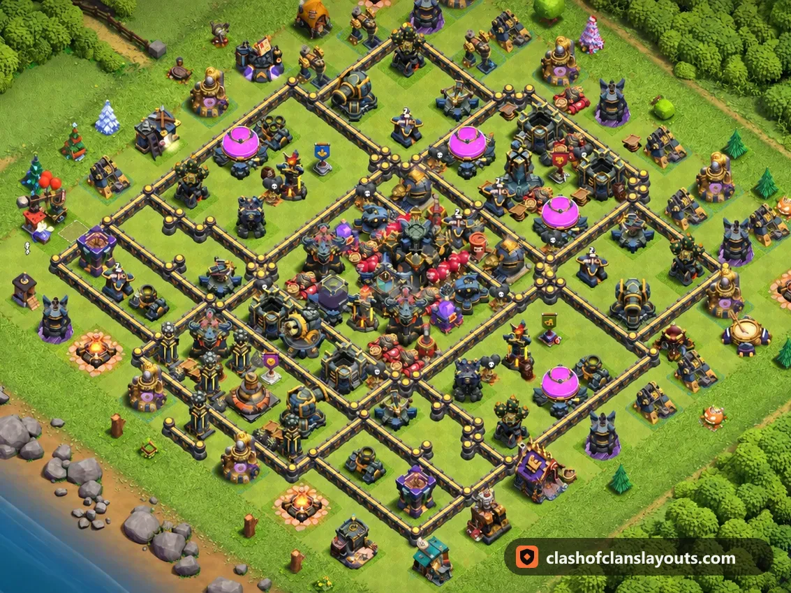 Farmbase TH17 28: Clash of Clans Farmbase für Rathaus 17, komplettes Bild der Base