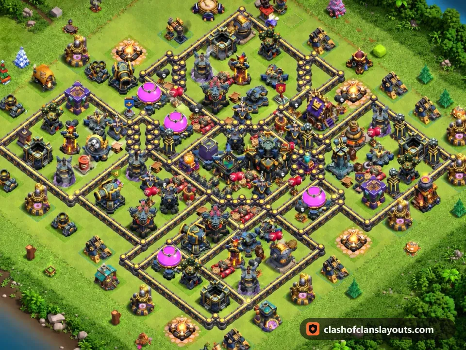 TH17 Farm Base Layout 32: Clash of Clans Town Hall 17 farm base layout, full base picture