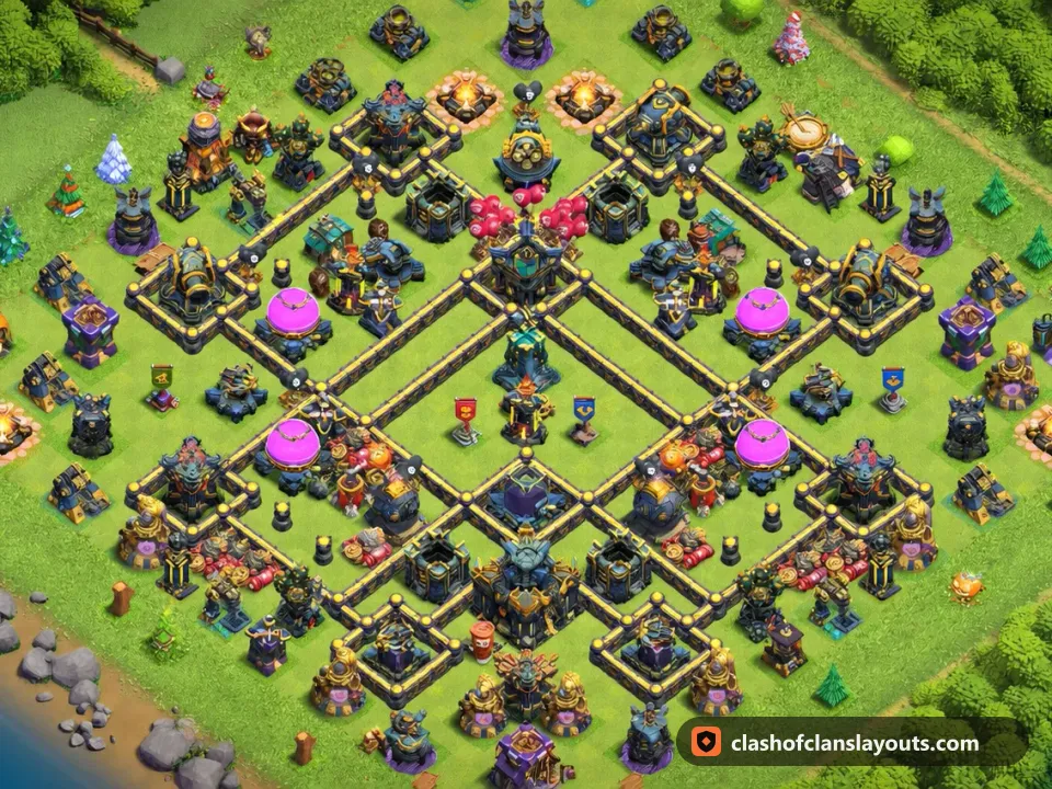 TH17 Farm Base Layout 38: Clash of Clans Town Hall 17 farm base layout, full base picture