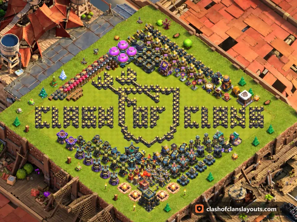 TH17 Funny Base Layout 14: Clash of Clans Town Hall 17 fun base layout, full base picture