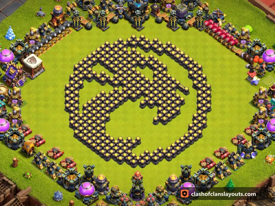 TH17 Funny Base Layout 19: Clash of Clans Town Hall 17 fun base layout, full base picture