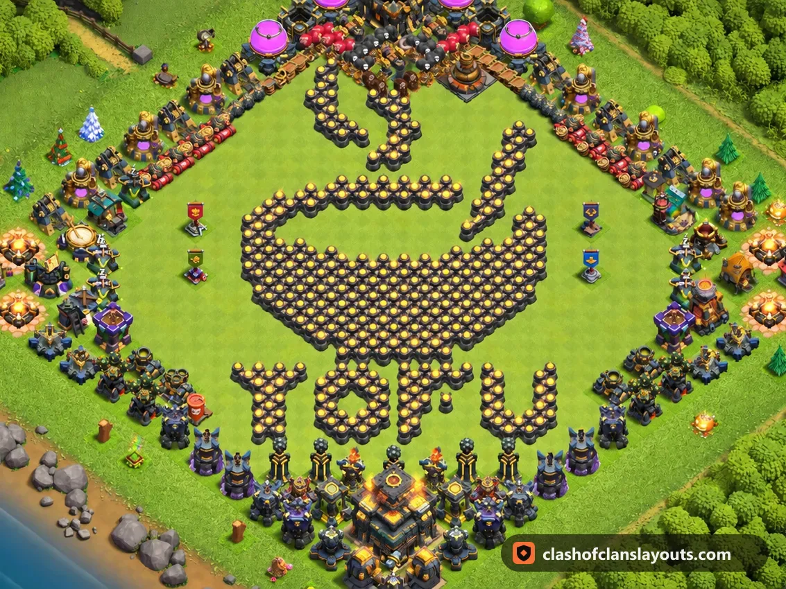 Spaßbase TH17 26: Clash of Clans Spaßbase für Rathaus 17, komplettes Bild der Base
