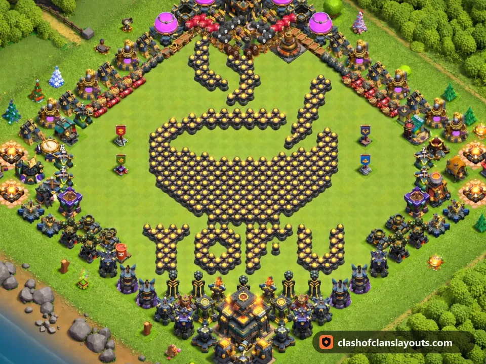 TH17 Funny Base Layout 26: Clash of Clans Town Hall 17 fun base layout, full base picture