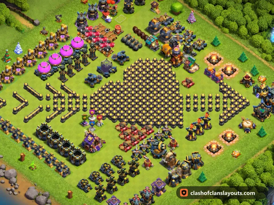 TH17 Funny Base Layout 27: Clash of Clans Town Hall 17 fun base layout, full base picture