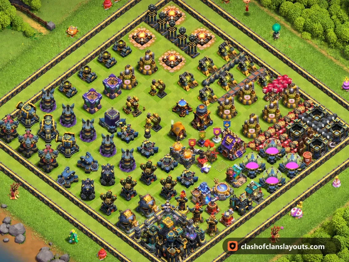 Base Fun TH17 28 : plan de base fun HDV 17 Clash of Clans, image complète de la base