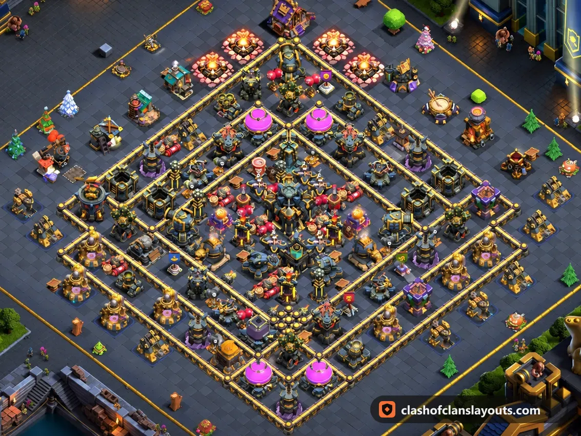 Base Hybride TH17 11 : plan de base hybride HDV 17 Clash of Clans, image complète de la base