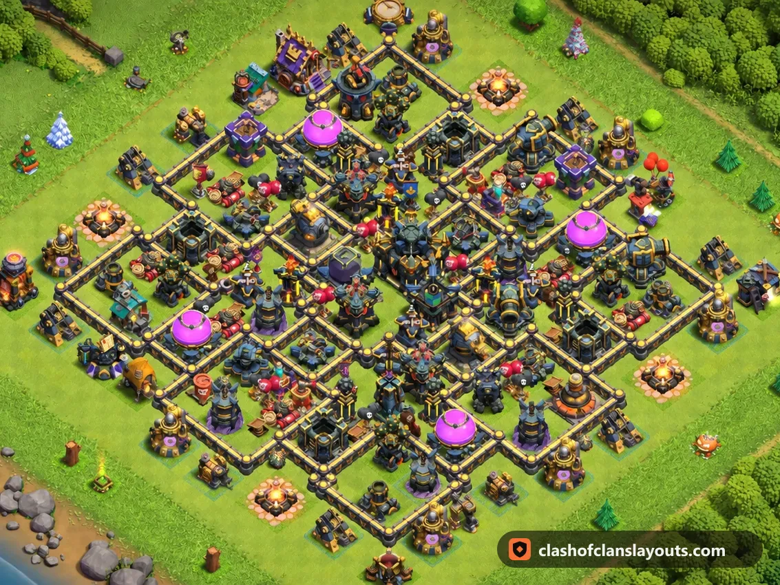 Hybridbase TH17 14: Clash of Clans Hybridbase für Rathaus 17, komplettes Bild der Base