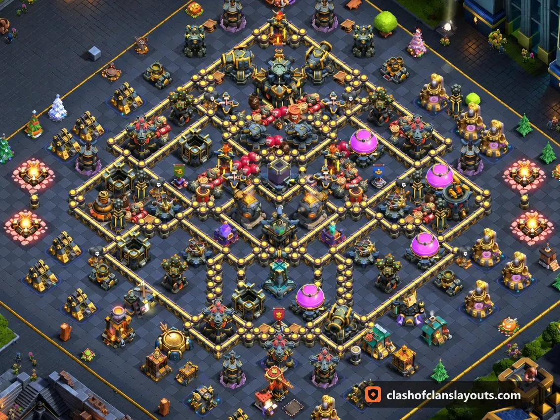 Base Híbrida TH17 22: layout de base híbrida de Clash of Clans para Centro de Vila 17, imagem completa da base