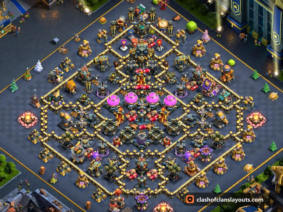 TH17 Hybrid Base Layout 25: Clash of Clans Town Hall 17 hybrid base layout, full base picture