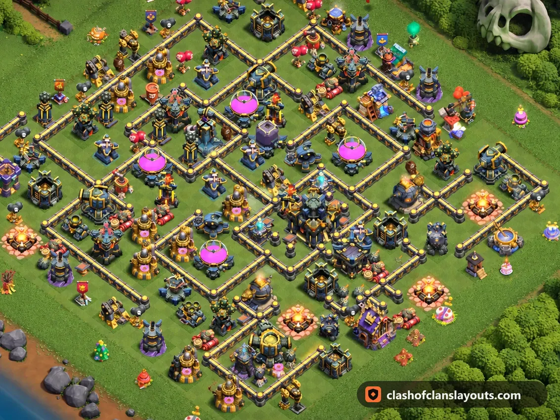 TH17 Trophy Base Layout 71: Clash of Clans Town Hall 17 trophy base layout, full base picture