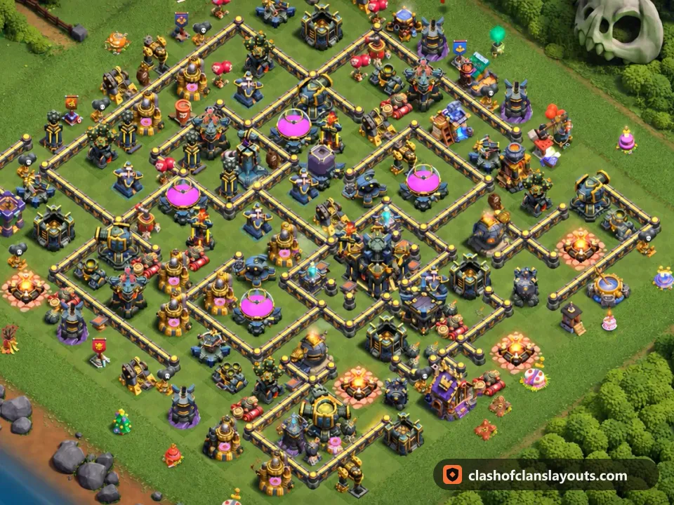 TH17 Trophy Base Layout 71: Clash of Clans Town Hall 17 trophy base layout, full base picture