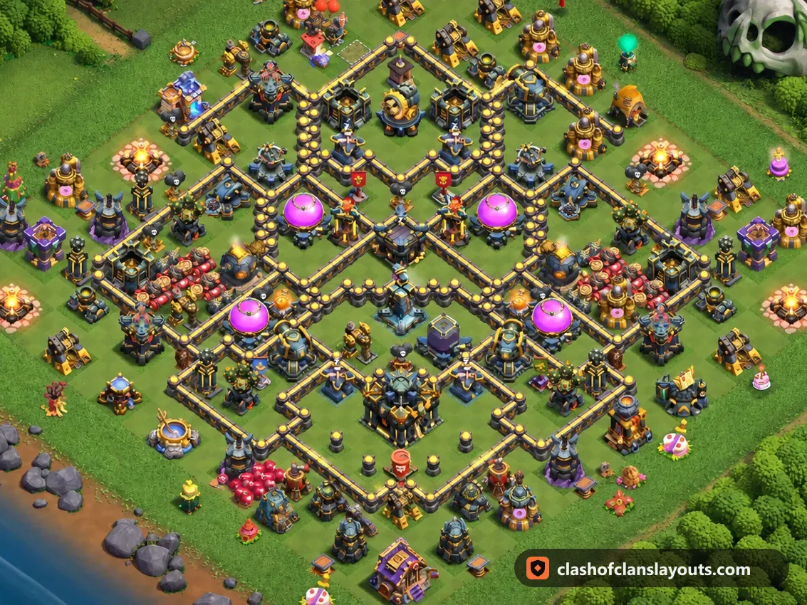 TH17 Trophy Base Layout 72: Clash of Clans Town Hall 17 trophy base layout, full base picture