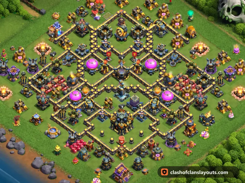 TH17 Trophy Base Layout 72: Clash of Clans Town Hall 17 trophy base layout, full base picture
