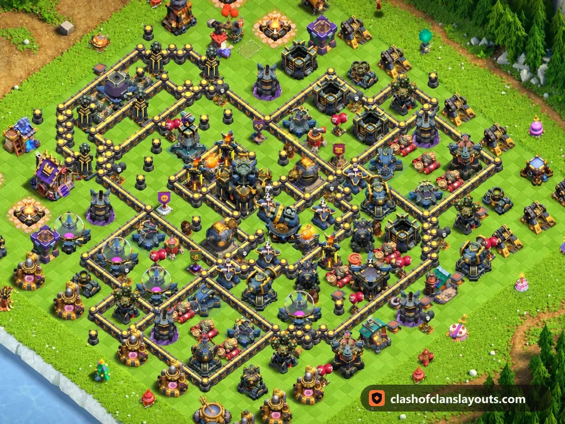 TH17 Trophy Base Layout 73: Clash of Clans Town Hall 17 trophy base layout, full base picture