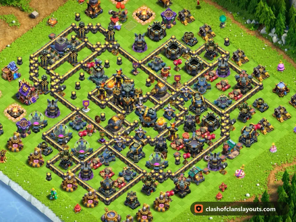 TH17 Trophy Base Layout 73: Clash of Clans Town Hall 17 trophy base layout, full base picture