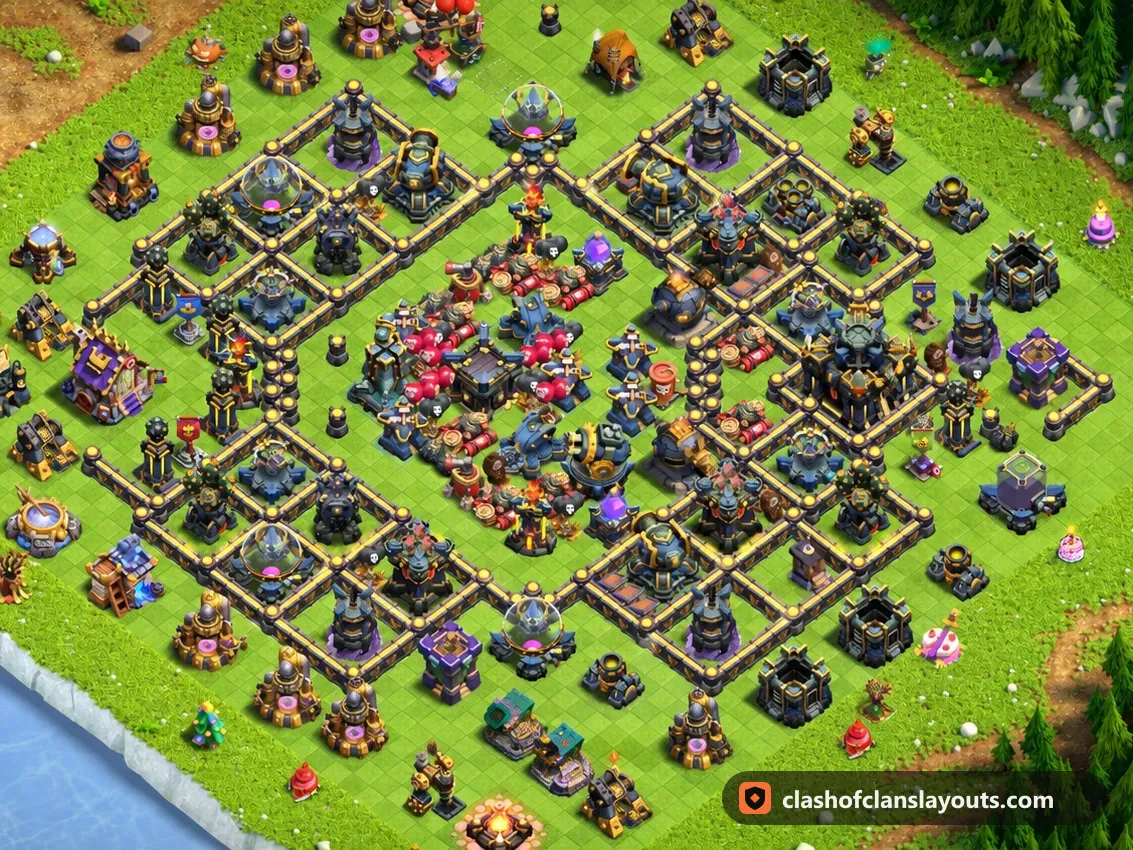 TH17 Trophy Base Layout 74: Clash of Clans Town Hall 17 trophy base layout, full base picture